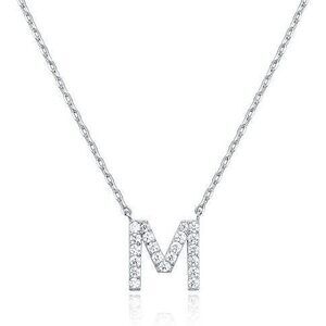 WOMENS 14K GOLD PLATED - WHITE GOLD CUBIC ZIRCONIA INITIAL NECKLACE